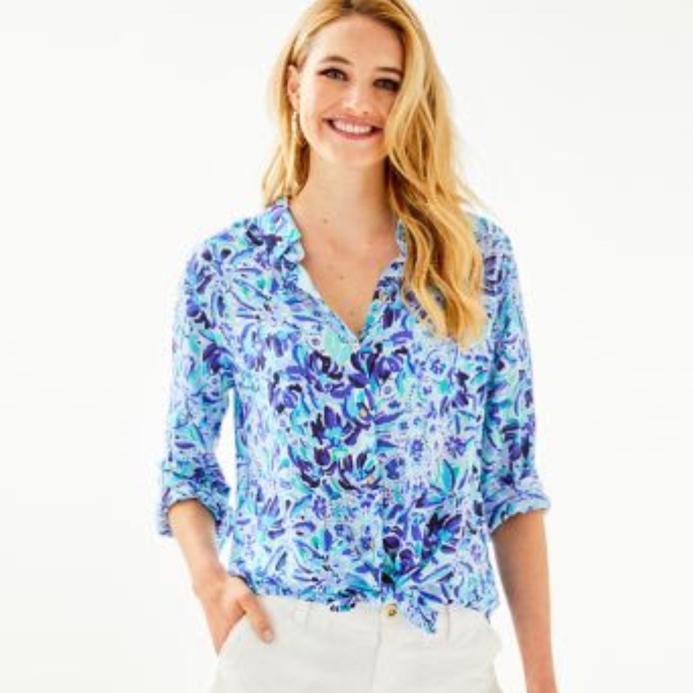 New w Tags Lilly Pulitzer Sea View Button Down Top